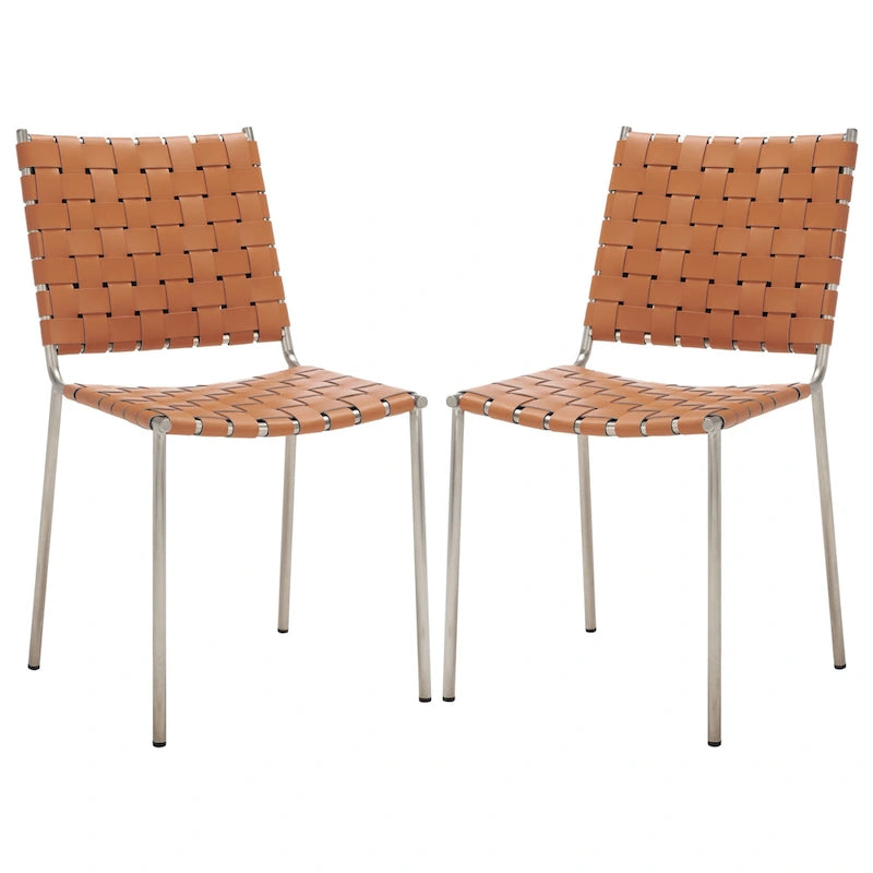 SAFAVIEH Marvel Woven Leather Dining Chair (Set of 2) - 17 W x 20.5 L x 33.8 H - 17Wx21Dx34H