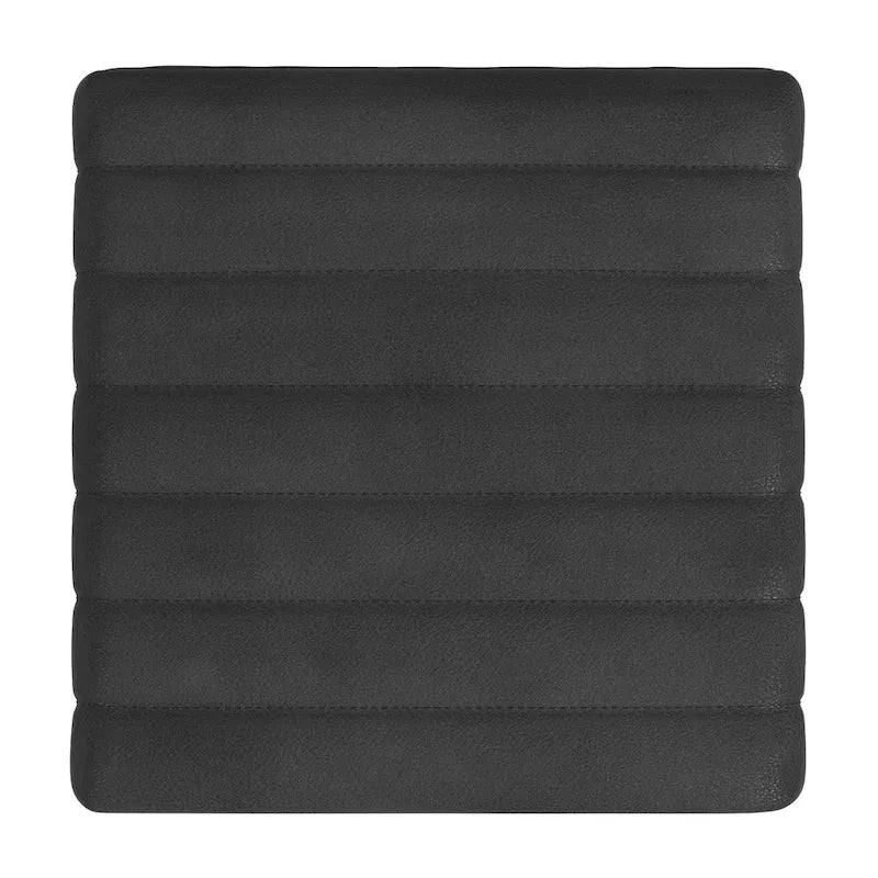 Ada Footstool Ottoman, Channel Tufted Black Faux Leather, 19 Inch