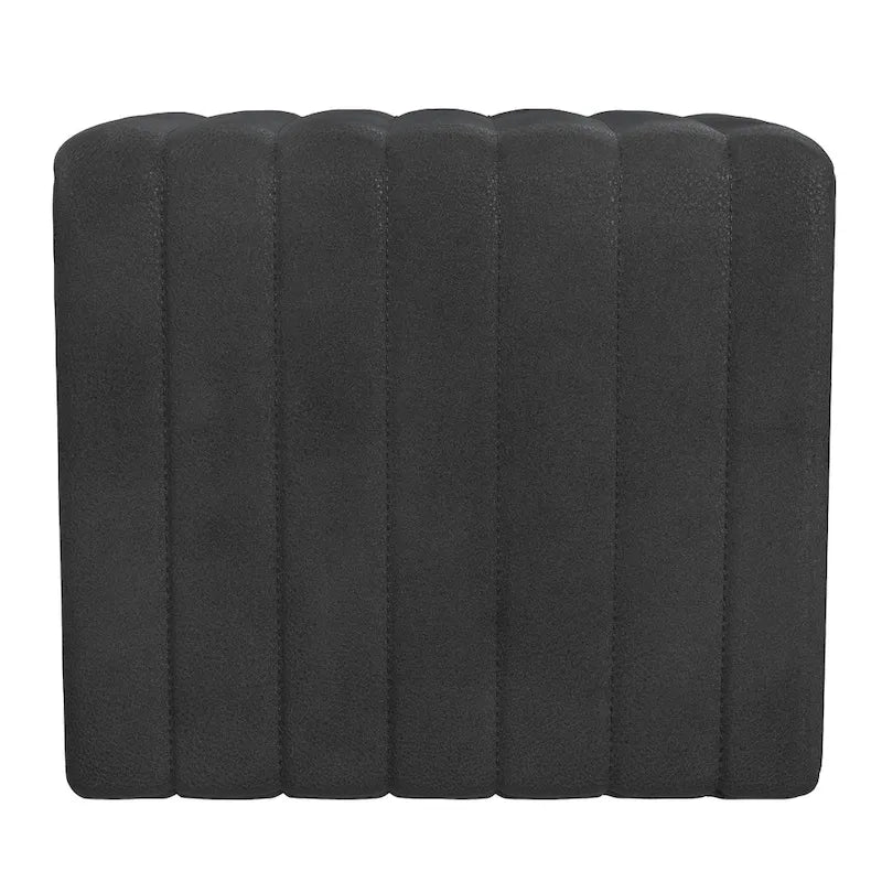 Ada Footstool Ottoman, Channel Tufted Black Faux Leather, 19 Inch