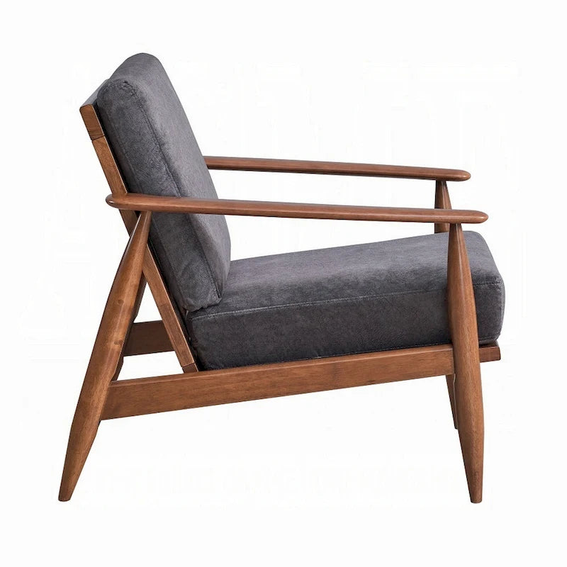 Lissa Accent Chair, Charcoal Gray Soft Cushioning, Brown Wood Frame