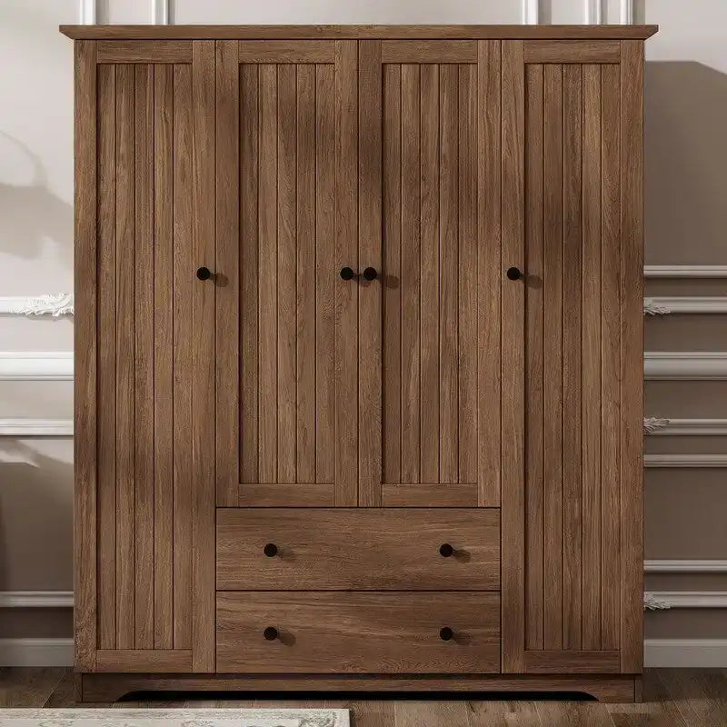 Four-Door Wardrobe Armoire With Two Drawers - 60.6L x 20.8W x 68.5H