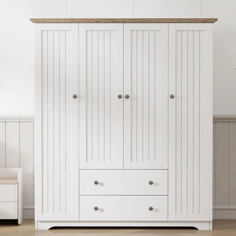 Four-Door Wardrobe Armoire With Two Drawers - 60.6L x 20.8W x 68.5H