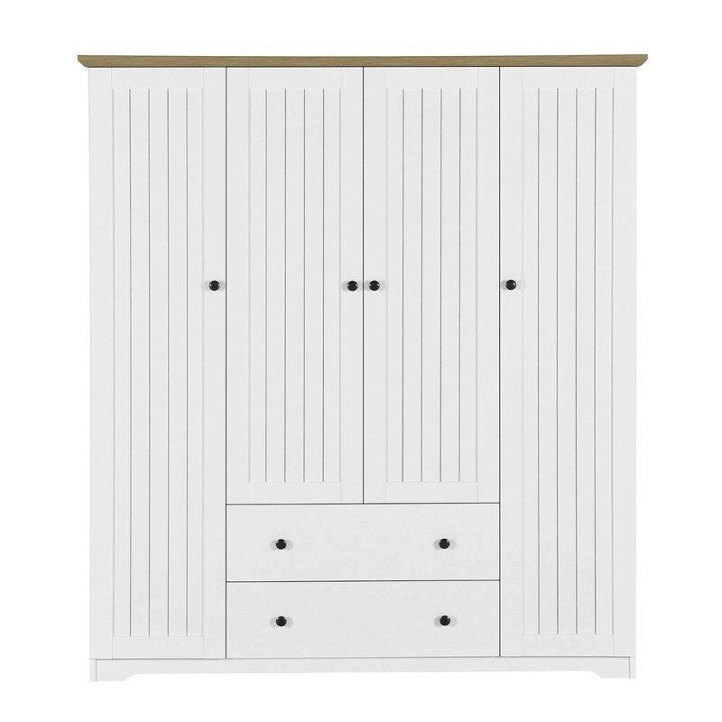 Four-Door Wardrobe Armoire With Two Drawers - 60.6L x 20.8W x 68.5H