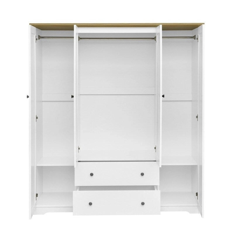 Four-Door Wardrobe Armoire With Two Drawers - 60.6L x 20.8W x 68.5H
