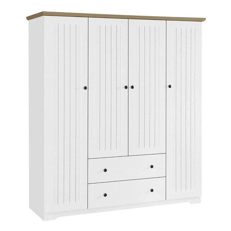 Four-Door Wardrobe Armoire With Two Drawers - 60.6L x 20.8W x 68.5H