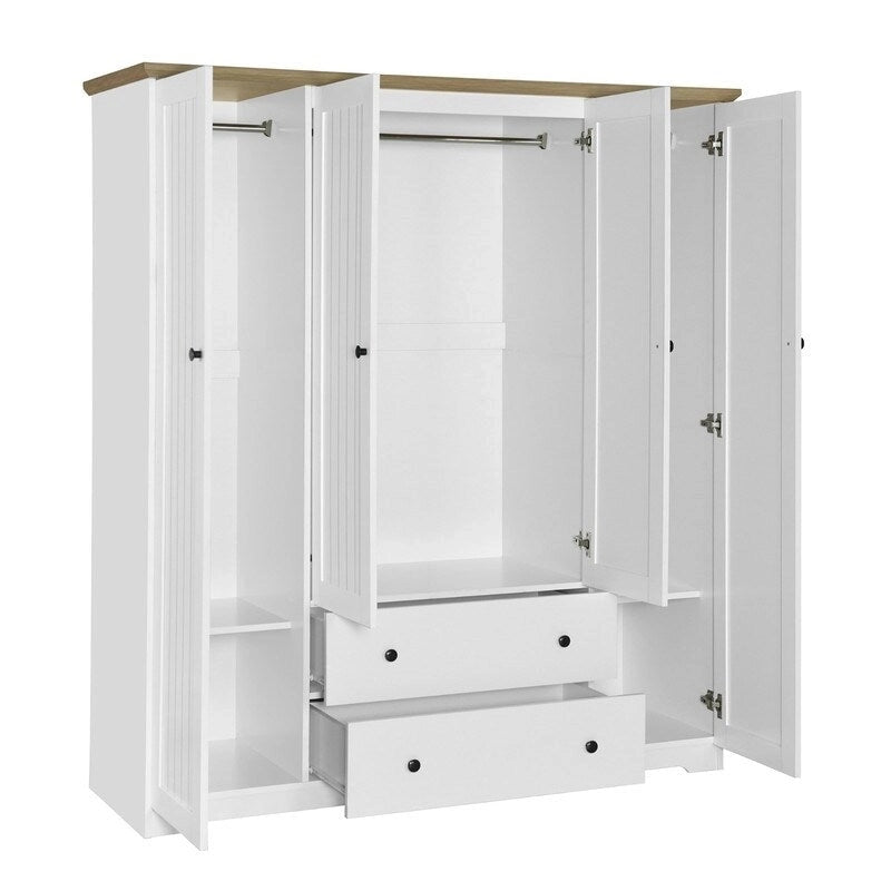 Four-Door Wardrobe Armoire With Two Drawers - 60.6L x 20.8W x 68.5H