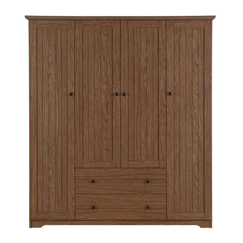 Four-Door Wardrobe Armoire With Two Drawers - 60.6L x 20.8W x 68.5H