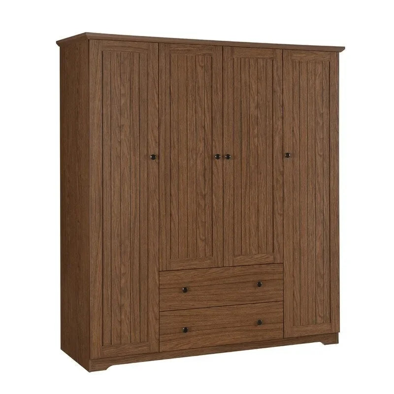 Four-Door Wardrobe Armoire With Two Drawers - 60.6L x 20.8W x 68.5H
