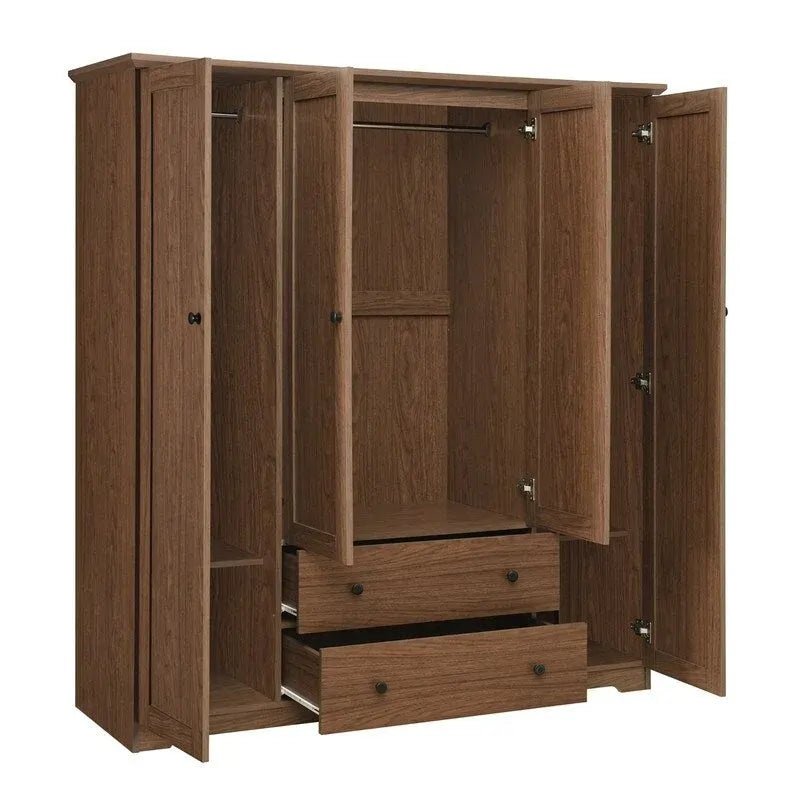 Four-Door Wardrobe Armoire With Two Drawers - 60.6L x 20.8W x 68.5H