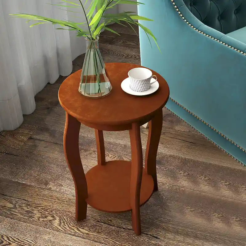 Gymax 2-Tier Round End Table Set of 2 Narrow Sofa Side Nightstand w/