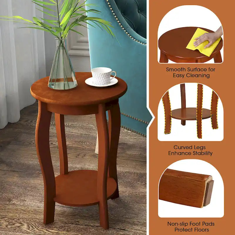 Gymax 2-Tier Round End Table Set of 2 Narrow Sofa Side Nightstand w/