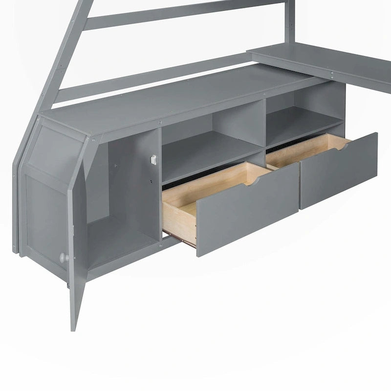 Full Size Loft Bed with Drawers and Desk