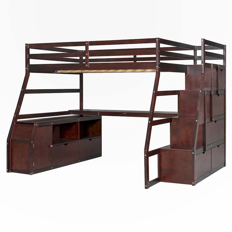 Full Size Loft Bed with Drawers and Desk