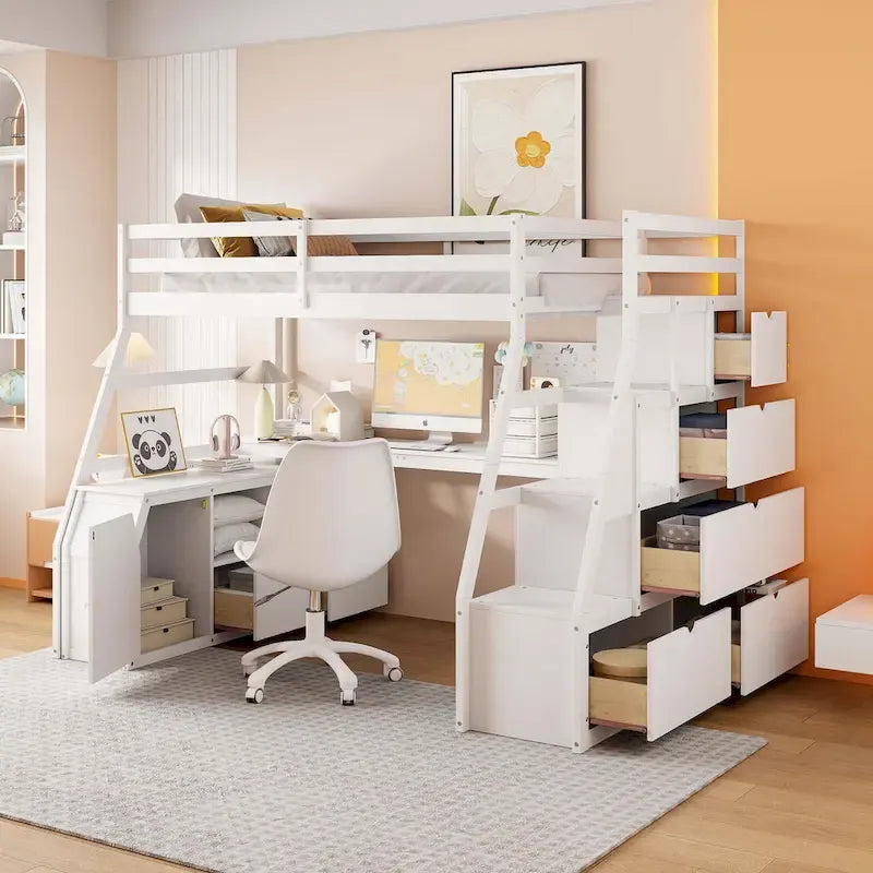 Full Size Loft Bed with Drawers and Desk