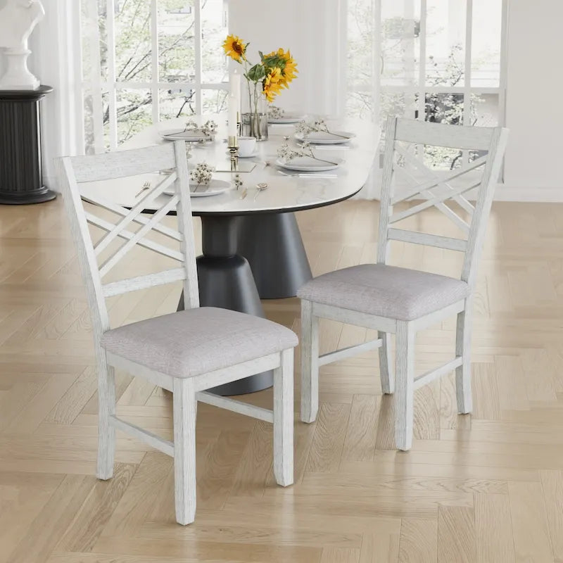 VECELO Dining Chairs Set of 2/4/6, Solid Wood Dining Chairs with Linen Fabric Seating