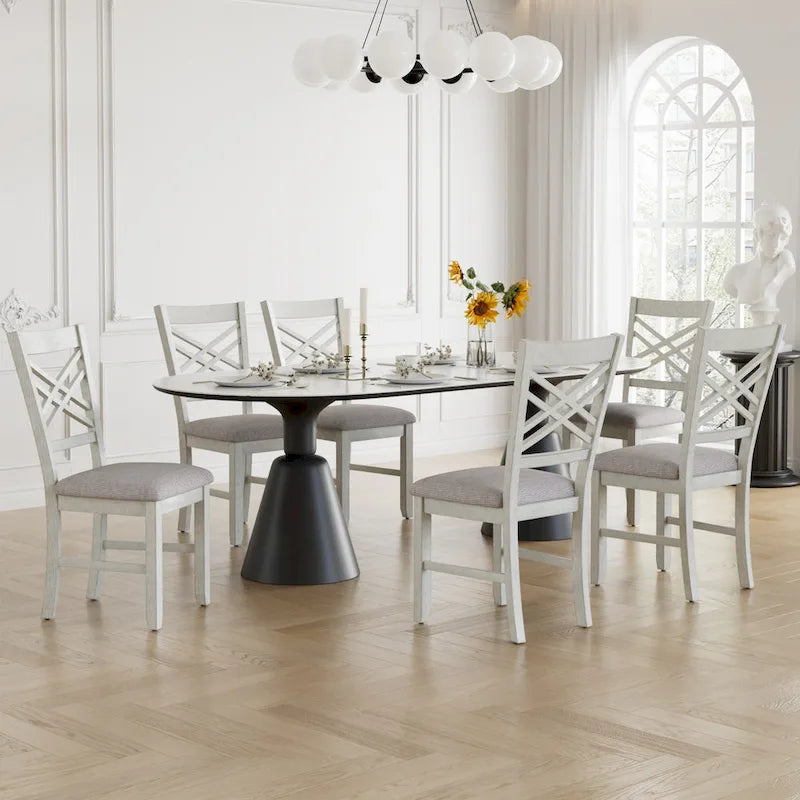 VECELO Dining Chairs Set of 2/4/6, Solid Wood Dining Chairs with Linen Fabric Seating
