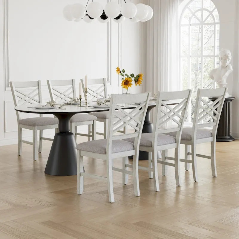 VECELO Dining Chairs Set of 2/4/6, Solid Wood Dining Chairs with Linen Fabric Seating
