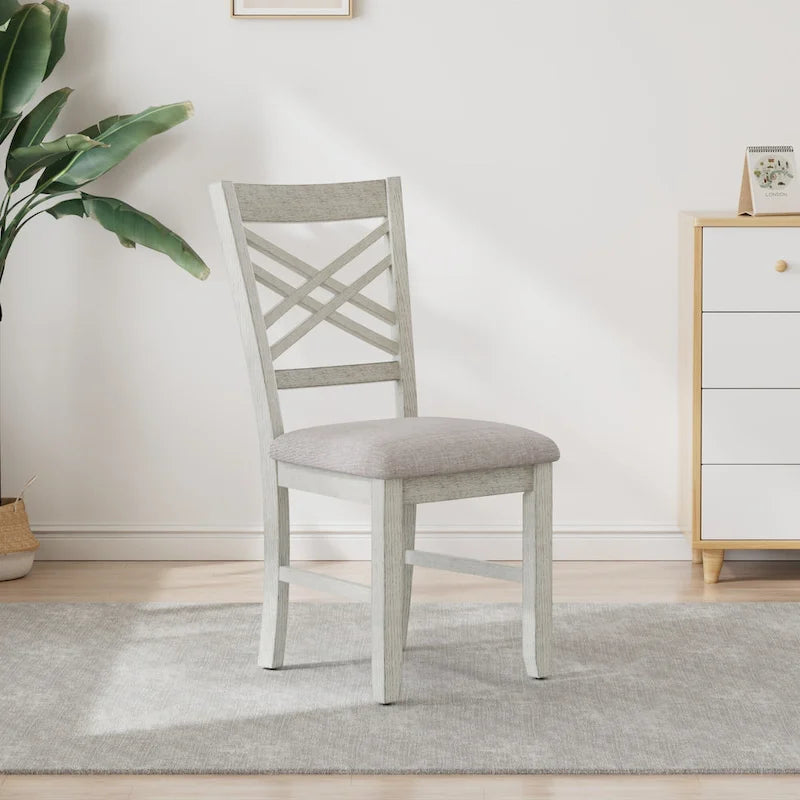 VECELO Dining Chairs Set of 2/4/6, Solid Wood Dining Chairs with Linen Fabric Seating