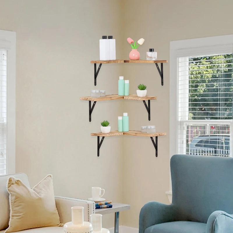 Wood Floating Shelves Set of 3, Wall Mounted Shelves for Bedroom, Bathroom, Living Room, and Kitchen Wall Decor 15.7*11.4in