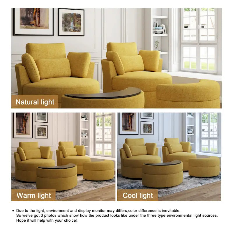 Upholstered Swivel Barrel Armchair with Storage Ottoman (Set of 2)