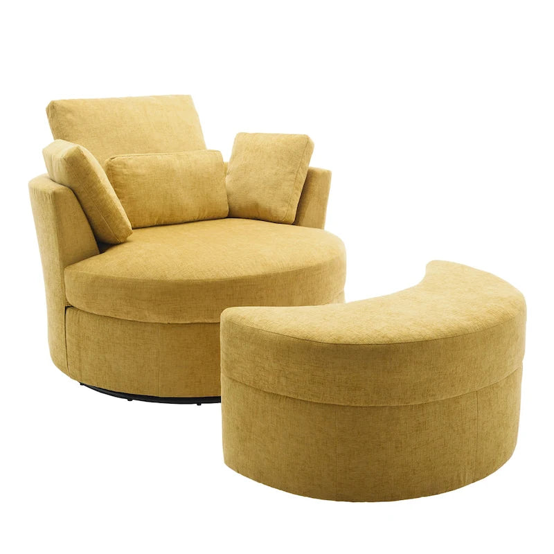 Upholstered Swivel Barrel Armchair with Storage Ottoman (Set of 2)