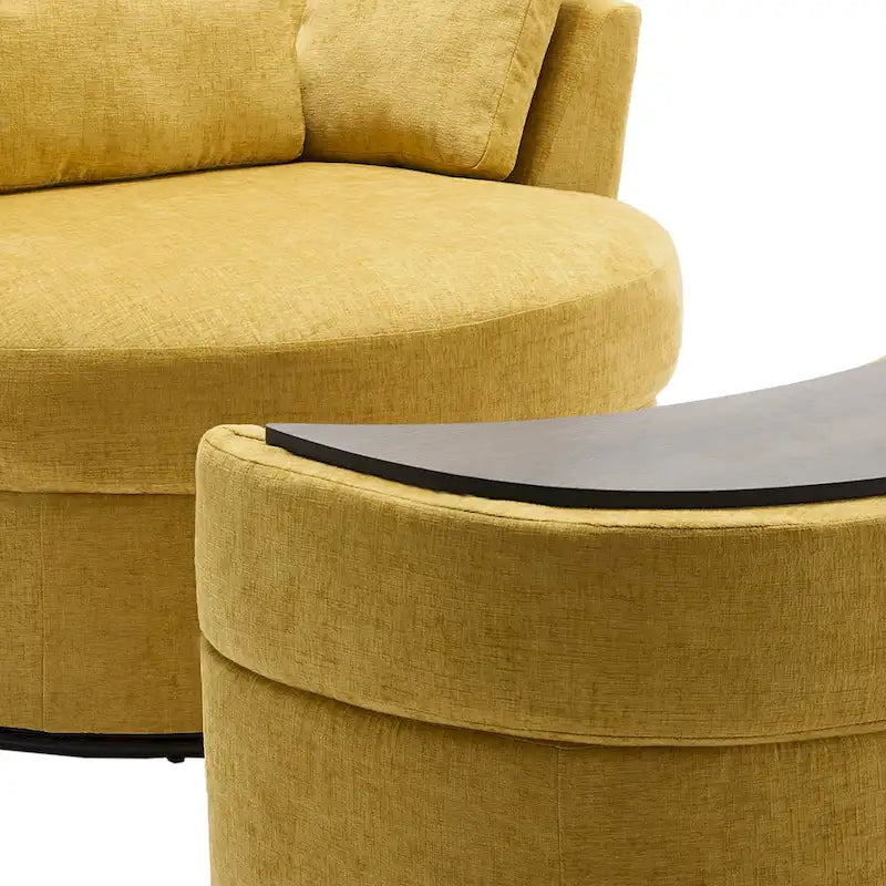 Upholstered Swivel Barrel Armchair with Storage Ottoman (Set of 2)