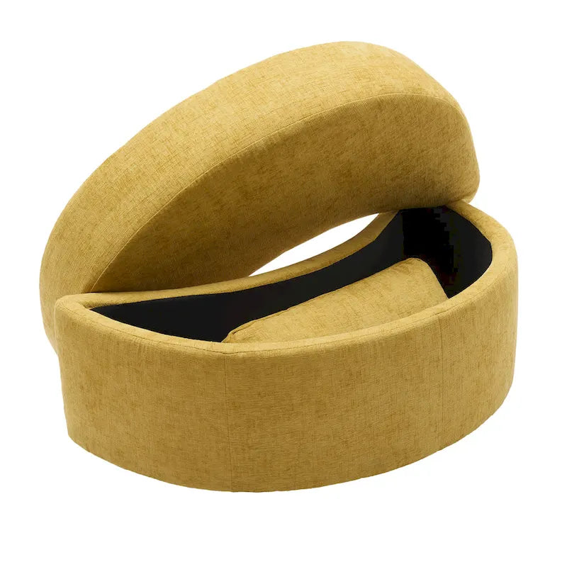 Upholstered Swivel Barrel Armchair with Storage Ottoman (Set of 2)