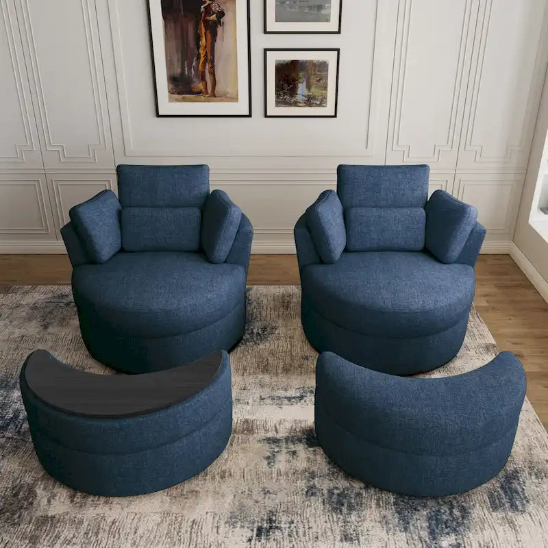Upholstered Swivel Barrel Armchair with Storage Ottoman (Set of 2)