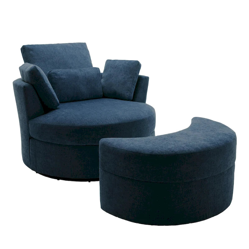 Upholstered Swivel Barrel Armchair with Storage Ottoman (Set of 2)