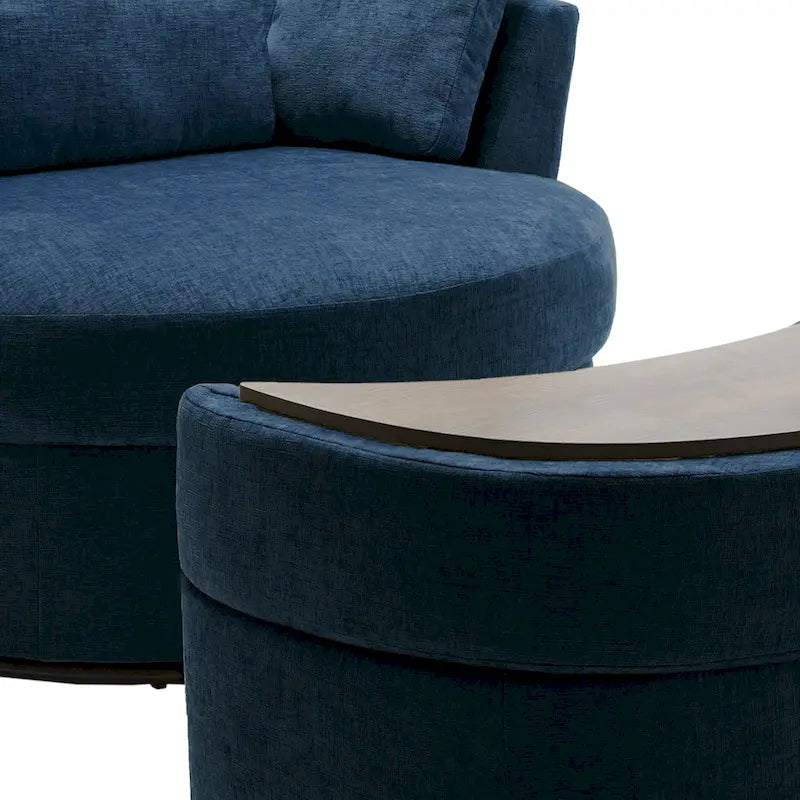 Upholstered Swivel Barrel Armchair with Storage Ottoman (Set of 2)