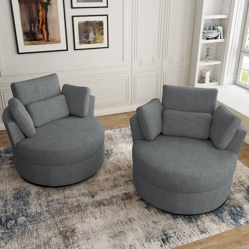 Upholstered Swivel Barrel Armchair with Storage Ottoman (Set of 2)