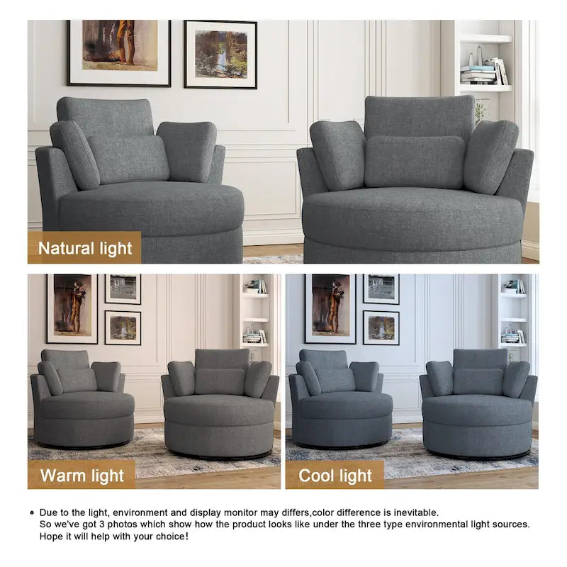 Upholstered Swivel Barrel Armchair with Storage Ottoman (Set of 2)