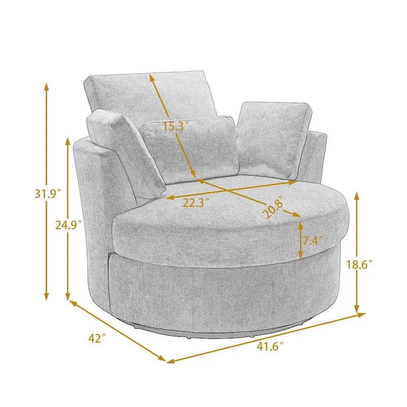 Upholstered Swivel Barrel Armchair with Storage Ottoman (Set of 2)