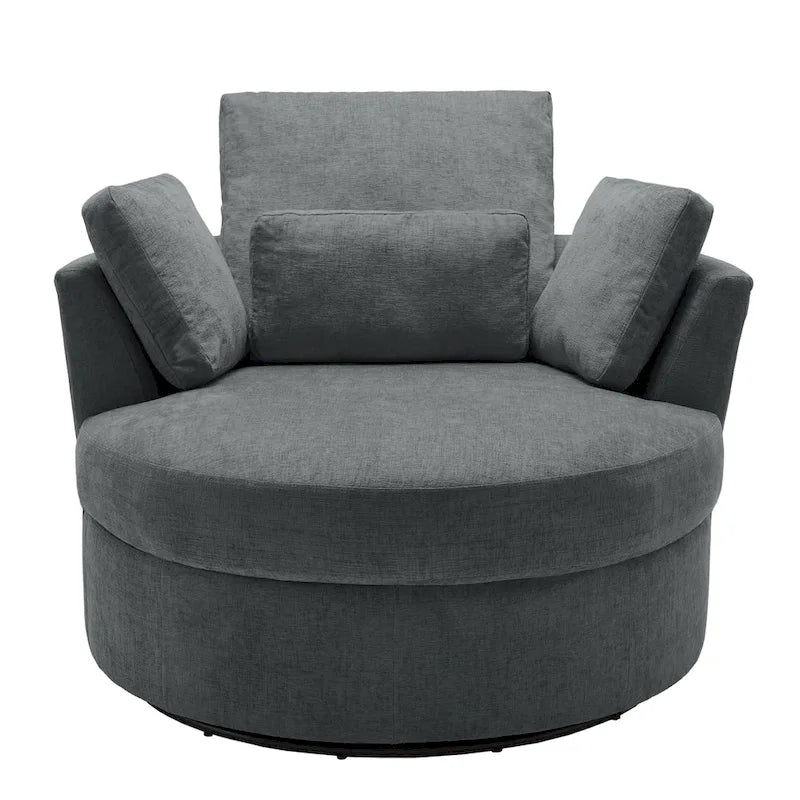 Upholstered Swivel Barrel Armchair with Storage Ottoman (Set of 2)