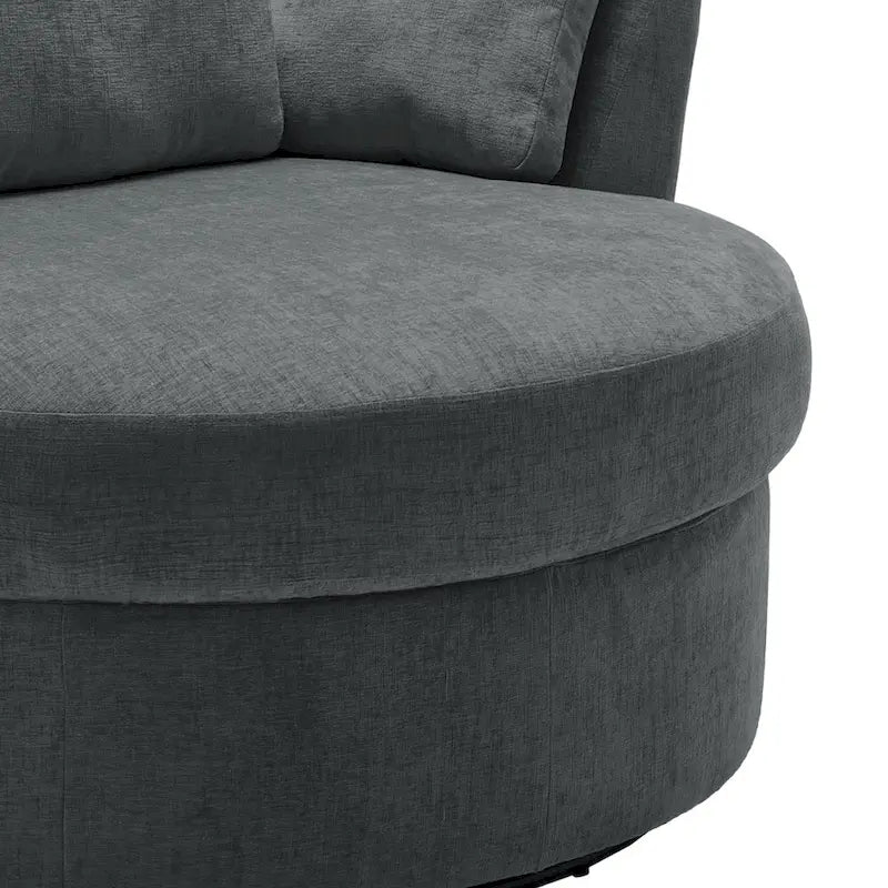 Upholstered Swivel Barrel Armchair with Storage Ottoman (Set of 2)