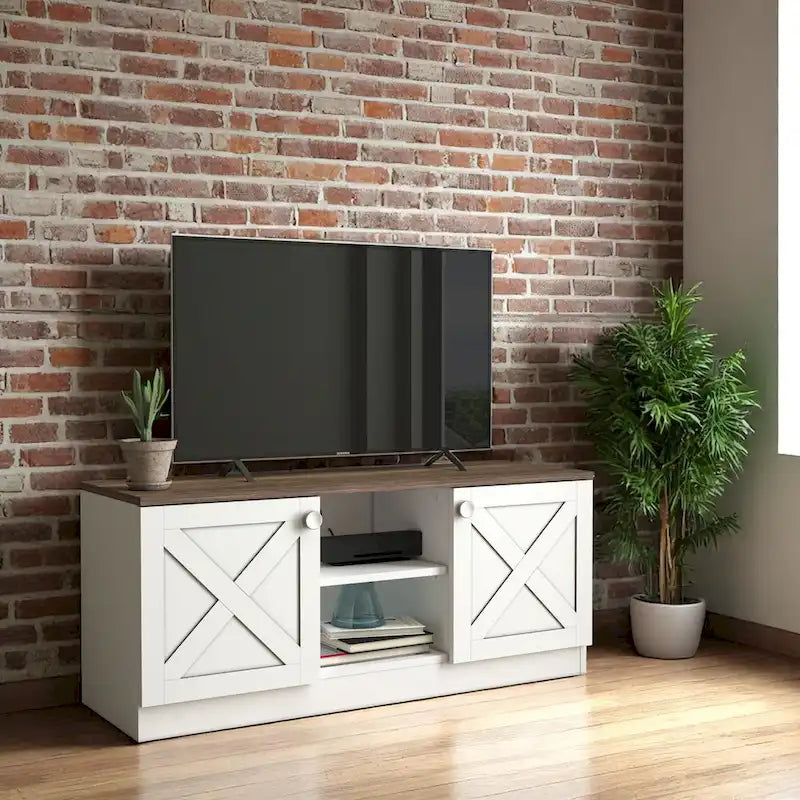 Conte Modern TV Stand with 2 Doors Storage Cabinets, Wood Finish, Living Room Entertainment Center