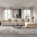 Modular Sectional Sofa Cloud Couch with Ottoman, L Shaped Linen Blend Fabric Minimalist Sectional Sofa for Living Room, Khaki