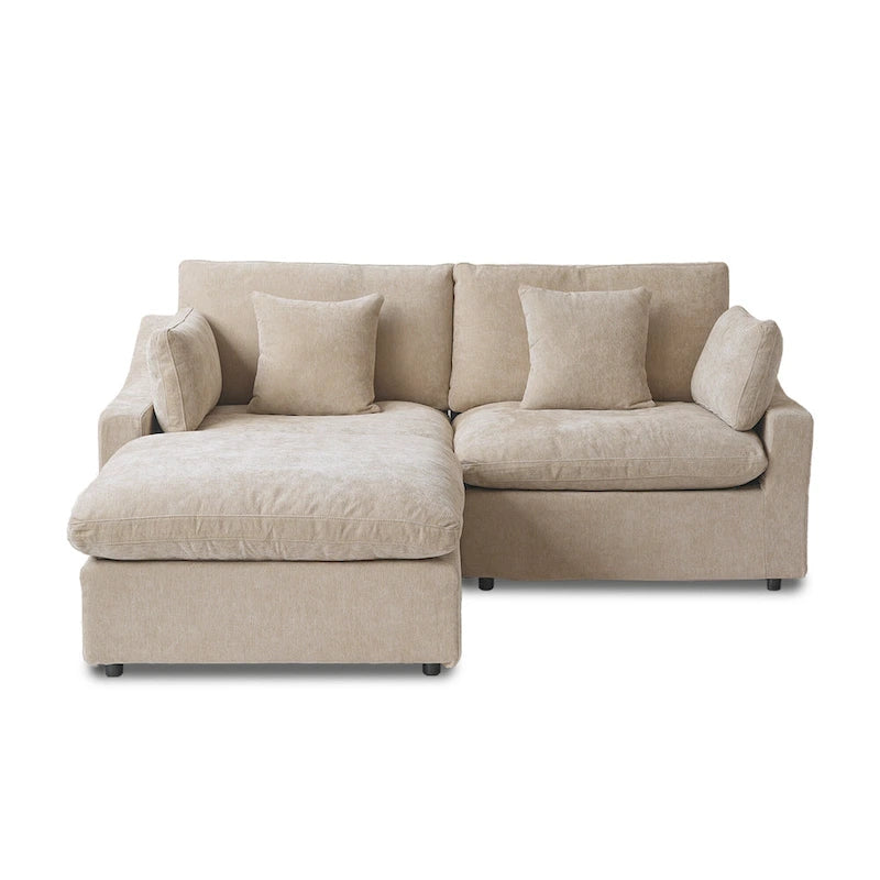 Modular Sectional Sofa Cloud Couch with Ottoman, L Shaped Linen Blend Fabric Minimalist Sectional Sofa for Living Room, Khaki