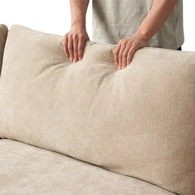 Modular Sectional Sofa Cloud Couch with Ottoman, L Shaped Linen Blend Fabric Minimalist Sectional Sofa for Living Room, Khaki