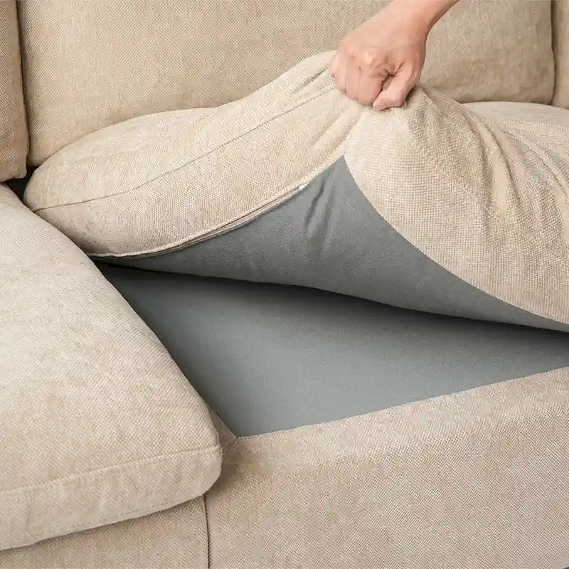 Modular Sectional Sofa Cloud Couch with Ottoman, L Shaped Linen Blend Fabric Minimalist Sectional Sofa for Living Room, Khaki