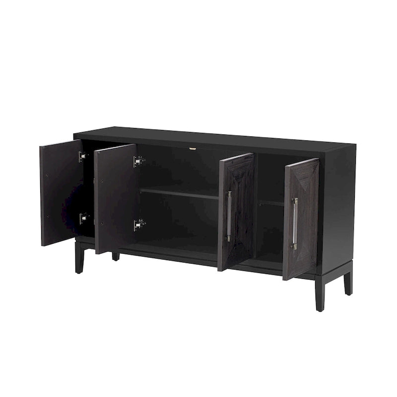 Wood Storage Cabinet 4-Door Sideboard with Brushed Doors, Kitchen Buffet Sideboard with Acrylic Handles for Kitchen