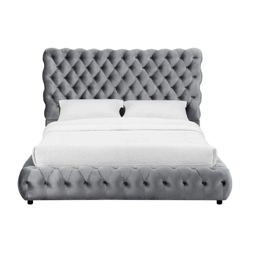 1pc Contemporary Upholstered King Bed Tufted Headboard and Footboard Bedroom Furniture Gray