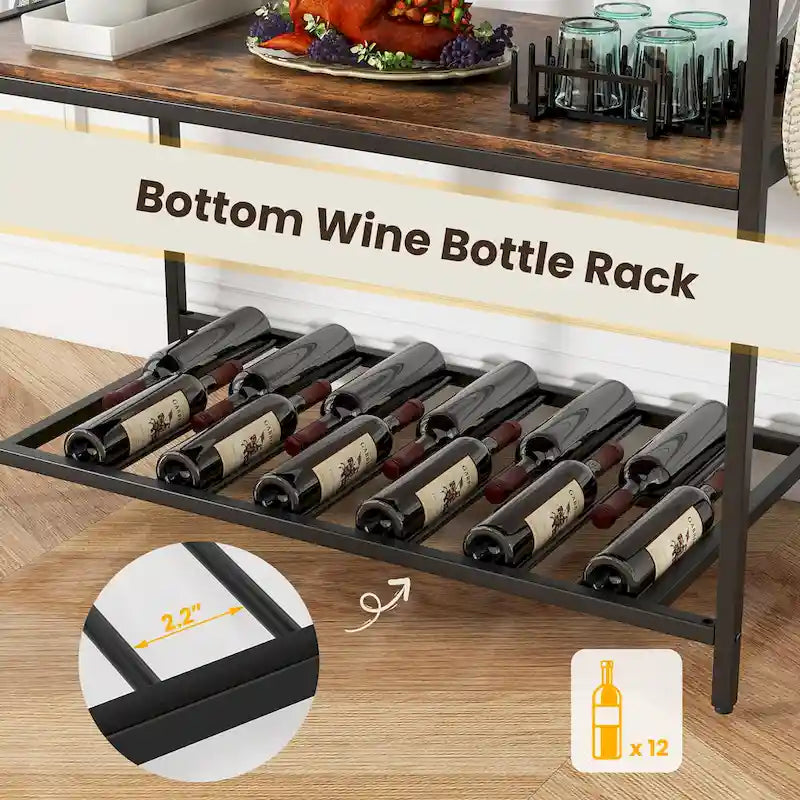 Gymax Kitchen Island 3-Tier Prep Table with Wine Glass Holders Large
