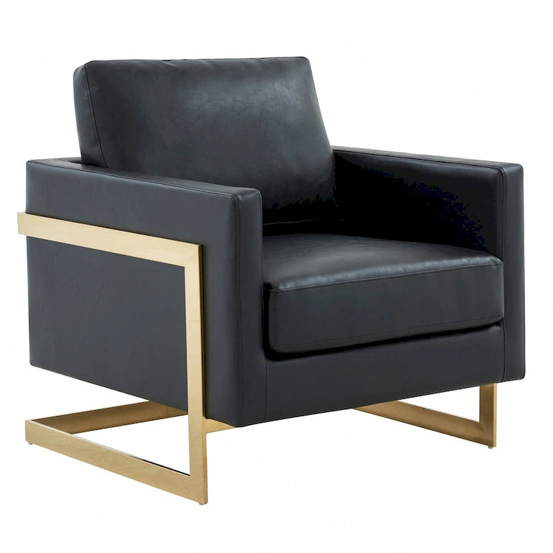 Lincoln Leather Accent Chair With Gold Frame Modern Single Seater Sofa for Living Room and Bedroom - 34