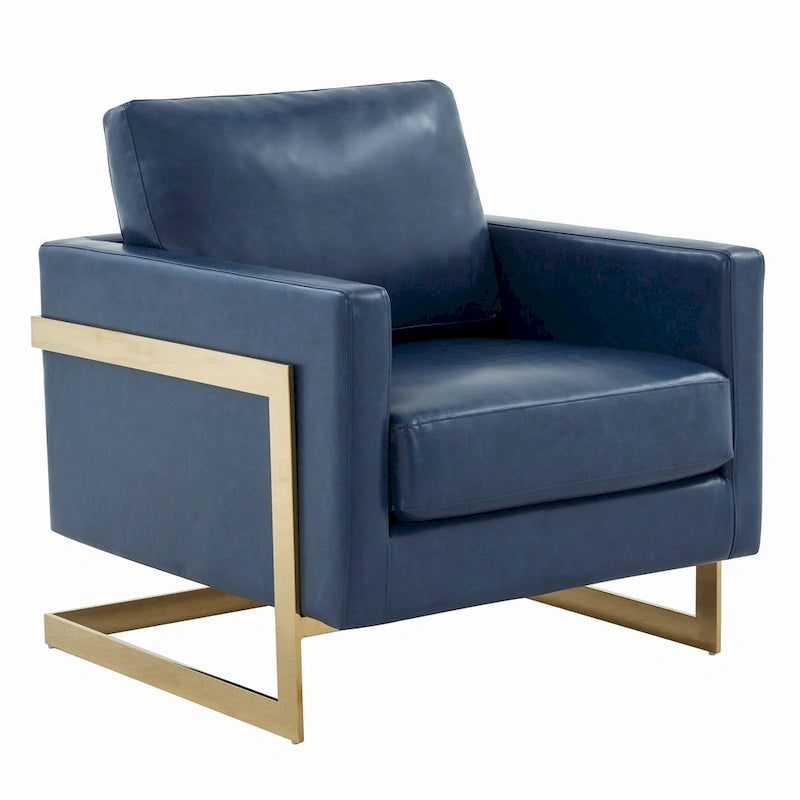 Lincoln Leather Accent Chair With Gold Frame Modern Single Seater Sofa for Living Room and Bedroom - 34
