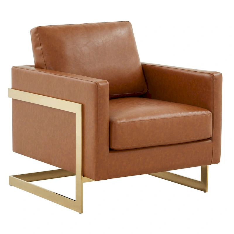 Lincoln Leather Accent Chair With Gold Frame Modern Single Seater Sofa for Living Room and Bedroom - 34