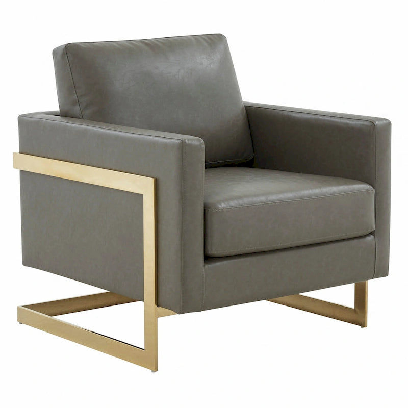 Lincoln Leather Accent Chair With Gold Frame Modern Single Seater Sofa for Living Room and Bedroom - 34