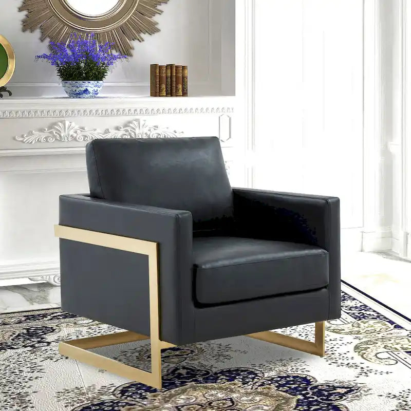 Lincoln Leather Accent Chair With Gold Frame Modern Single Seater Sofa for Living Room and Bedroom - 34