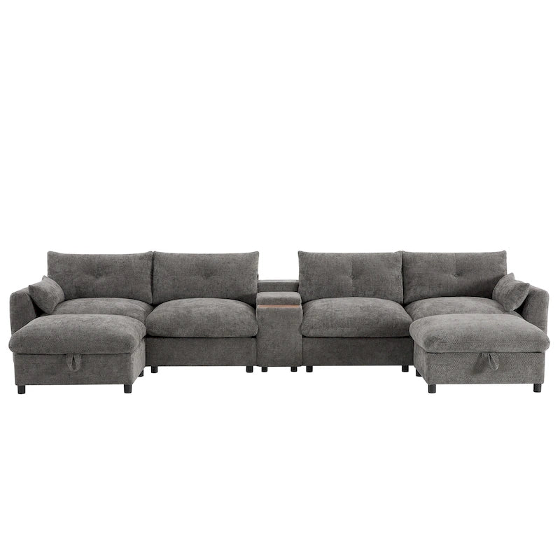 142 Modular U Shaped Sectional Sofa with Storage Ottomans and Console