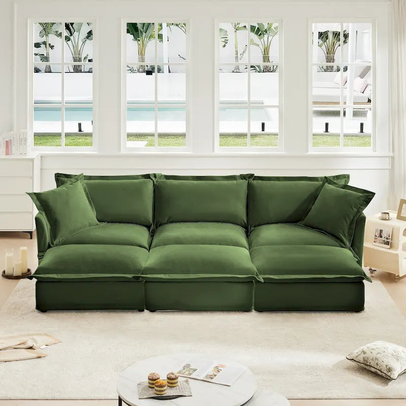 120 Chenille 3-Seater Sectional Sofa with 3 Ottomans